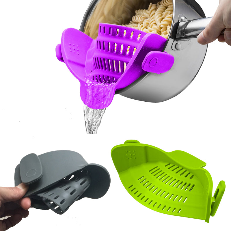 Silicone Clip-On Pot Strainer Funnel Colander Tool