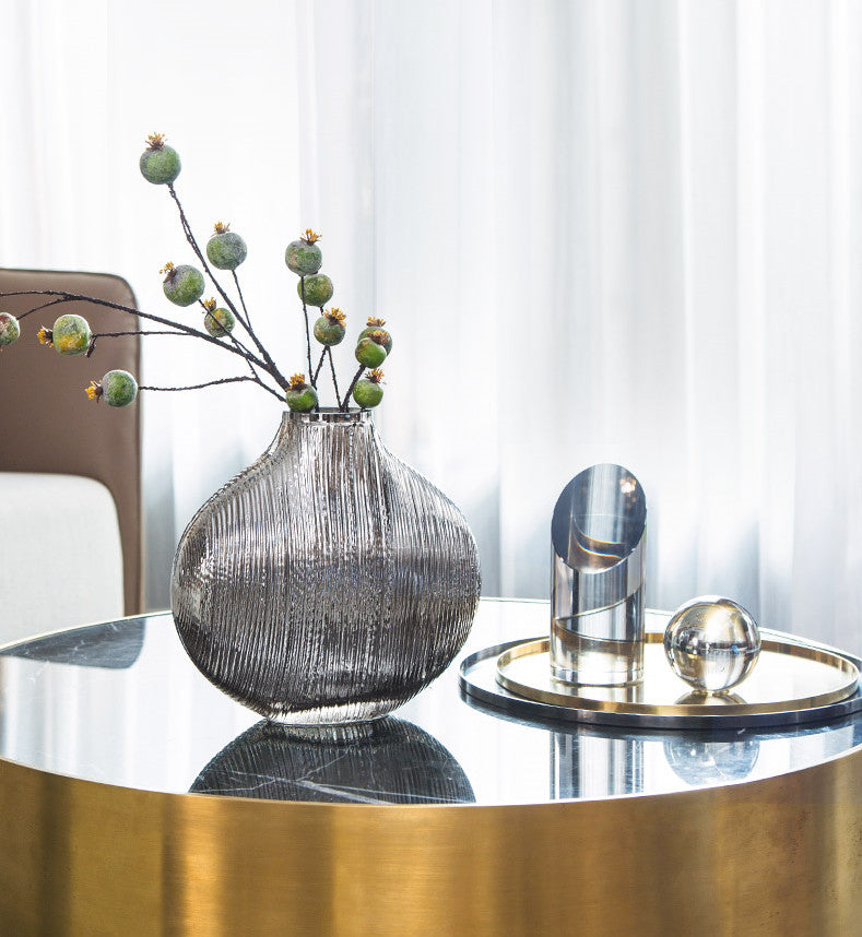 Silver Striped Glass Vase Modern Hydroponic Home Decor