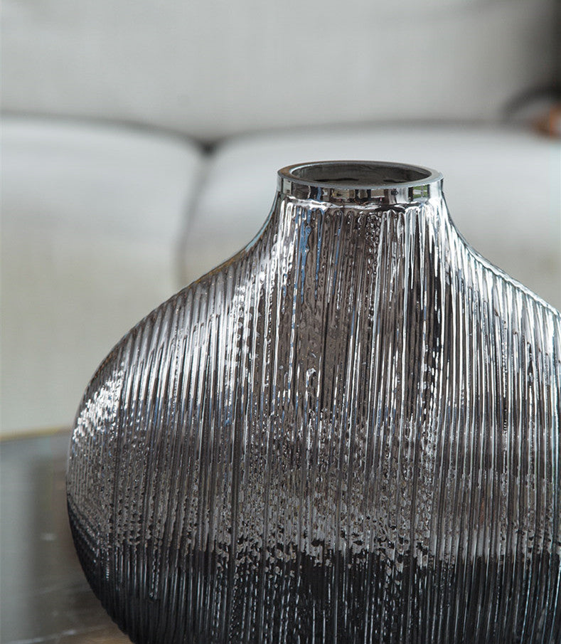 Silver Striped Glass Vase Modern Hydroponic Home Decor
