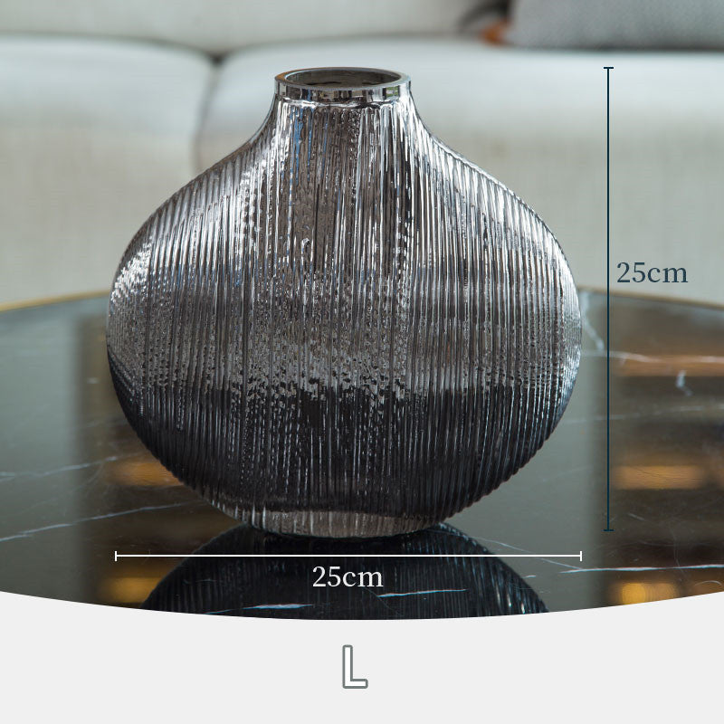 Silver Striped Glass Vase Modern Hydroponic Home Decor