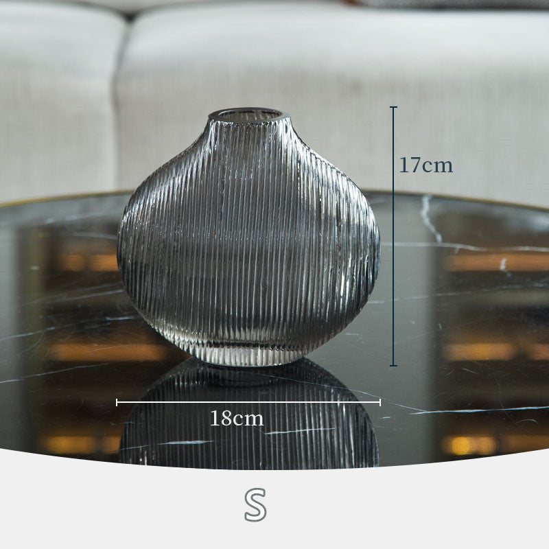 Silver Striped Glass Vase Modern Hydroponic Home Decor