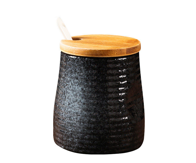 Japanese Ceramic Seasoning Pot Set With Cover Kitchen Storage