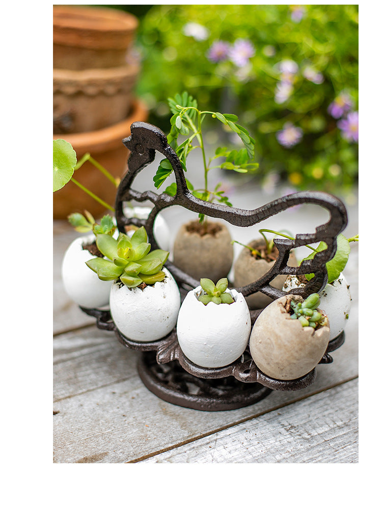 Retro Cast Iron Egg Rack Rooster Design Kitchen Storage Tray