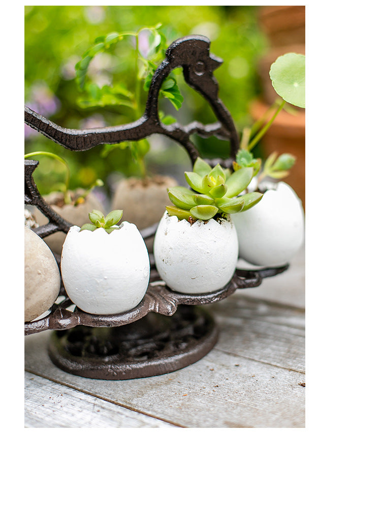 Retro Cast Iron Egg Rack Rooster Design Kitchen Storage Tray