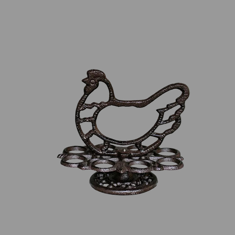 Retro Cast Iron Egg Rack Rooster Design Kitchen Storage Tray