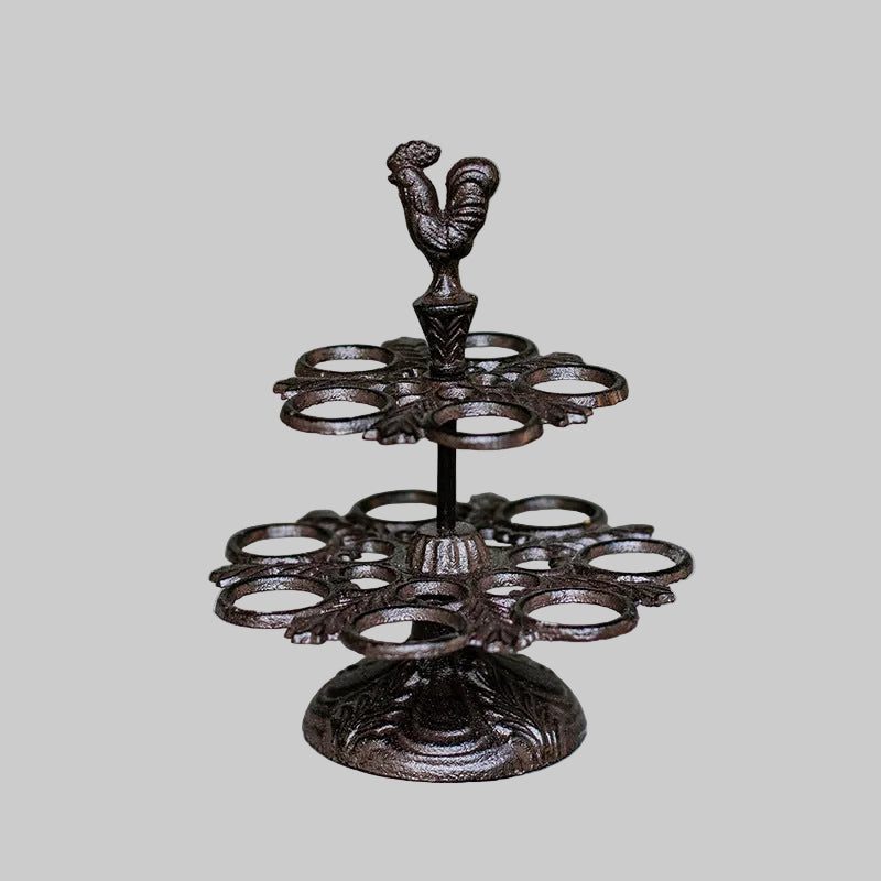Retro Cast Iron Egg Rack Rooster Design Kitchen Storage Tray