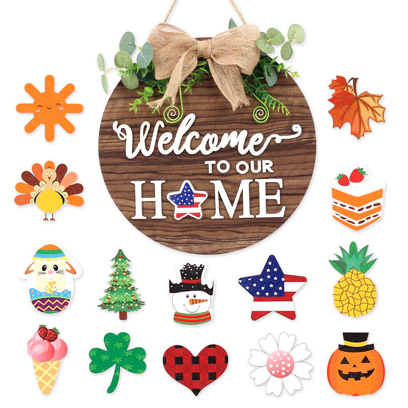 Interchangeable Wooden Door Hanger Magnetic Seasonal Decor