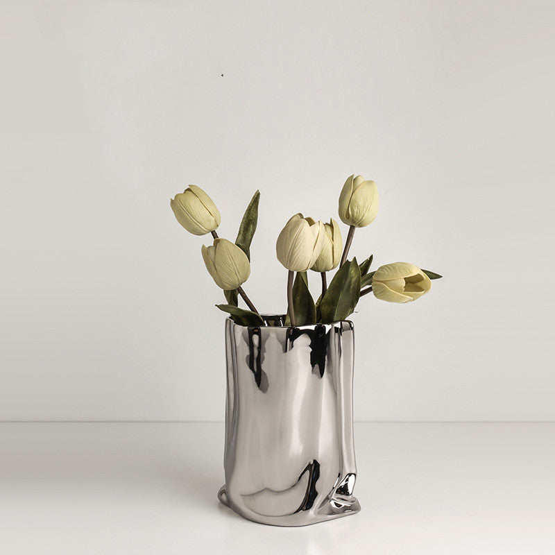 Silver Electroplated Ceramic Vase Dried Flowers Decor