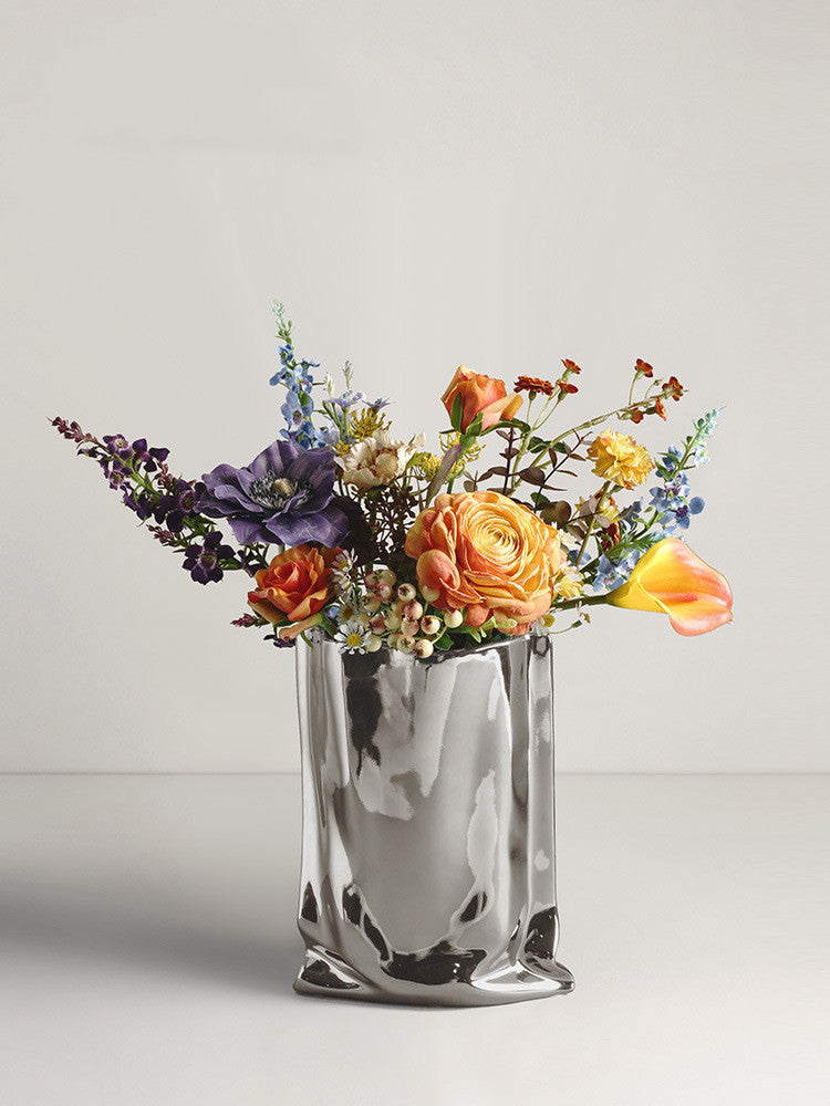 Silver Electroplated Ceramic Vase Dried Flowers Decor