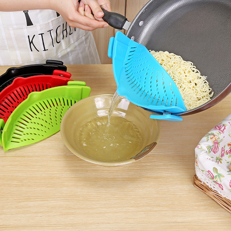 Silicone Clip-On Pot Strainer Funnel Colander Tool