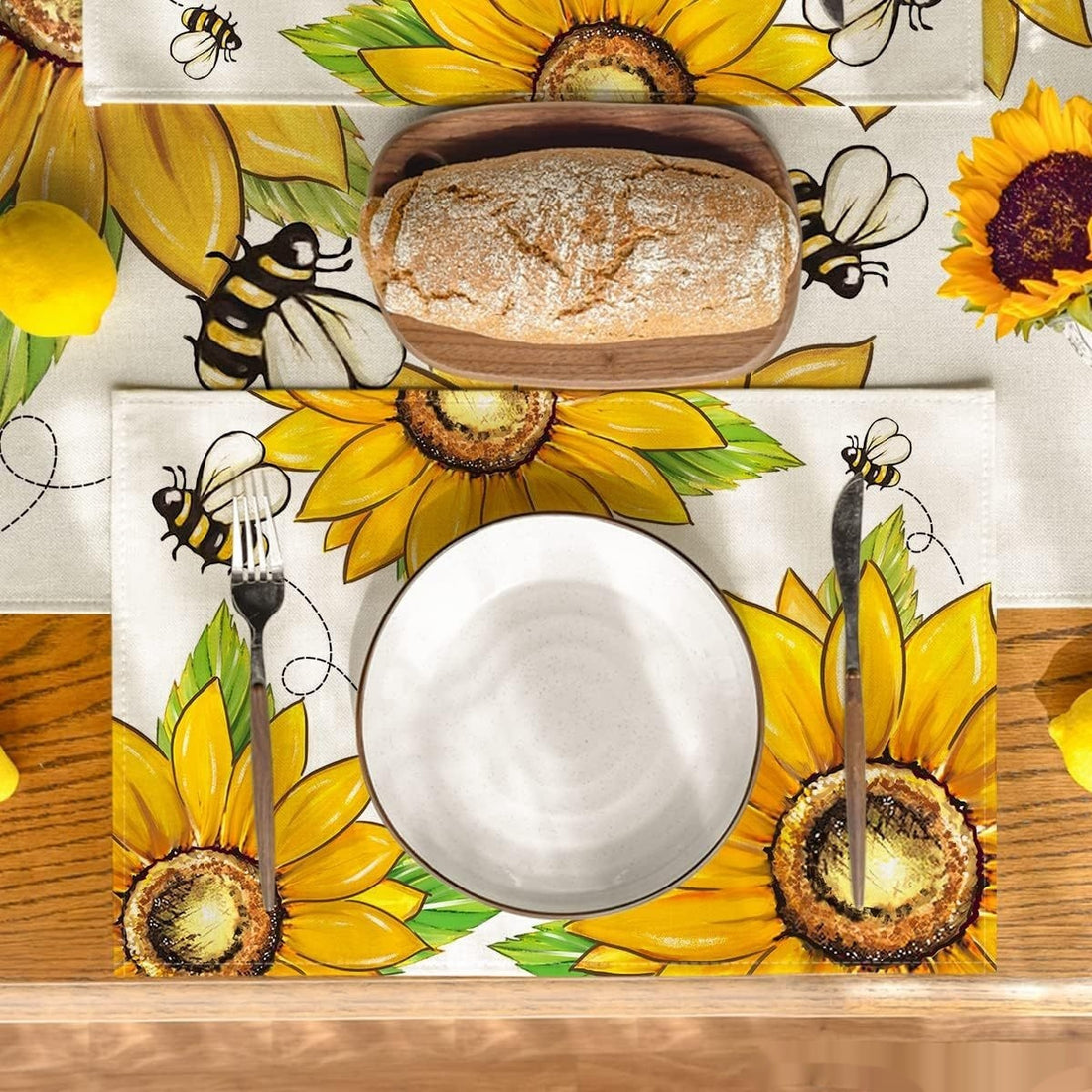 Sunflower Bee Print Table Runner Kitchen Tablecloth