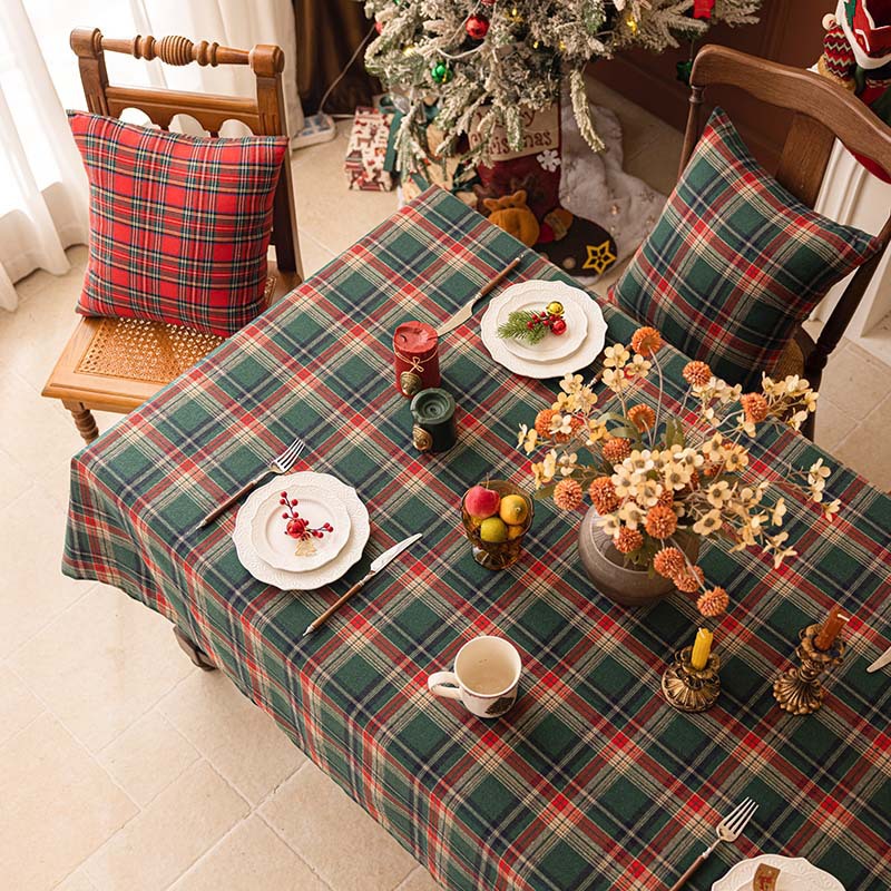 Retro Red Plaid Rectangular Christmas Festive Tablecloth Decor