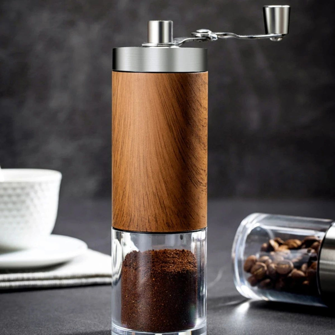 Portable Stainless Steel Hand Coffee Grinder Wood Grain Kitchen Tool