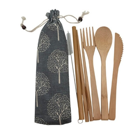 Reusable Bamboo Travel Cutlery Set With Pouch