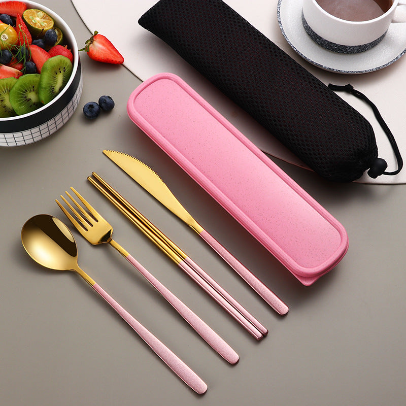 Gold Stainless Steel Portable Cutlery Set With Case