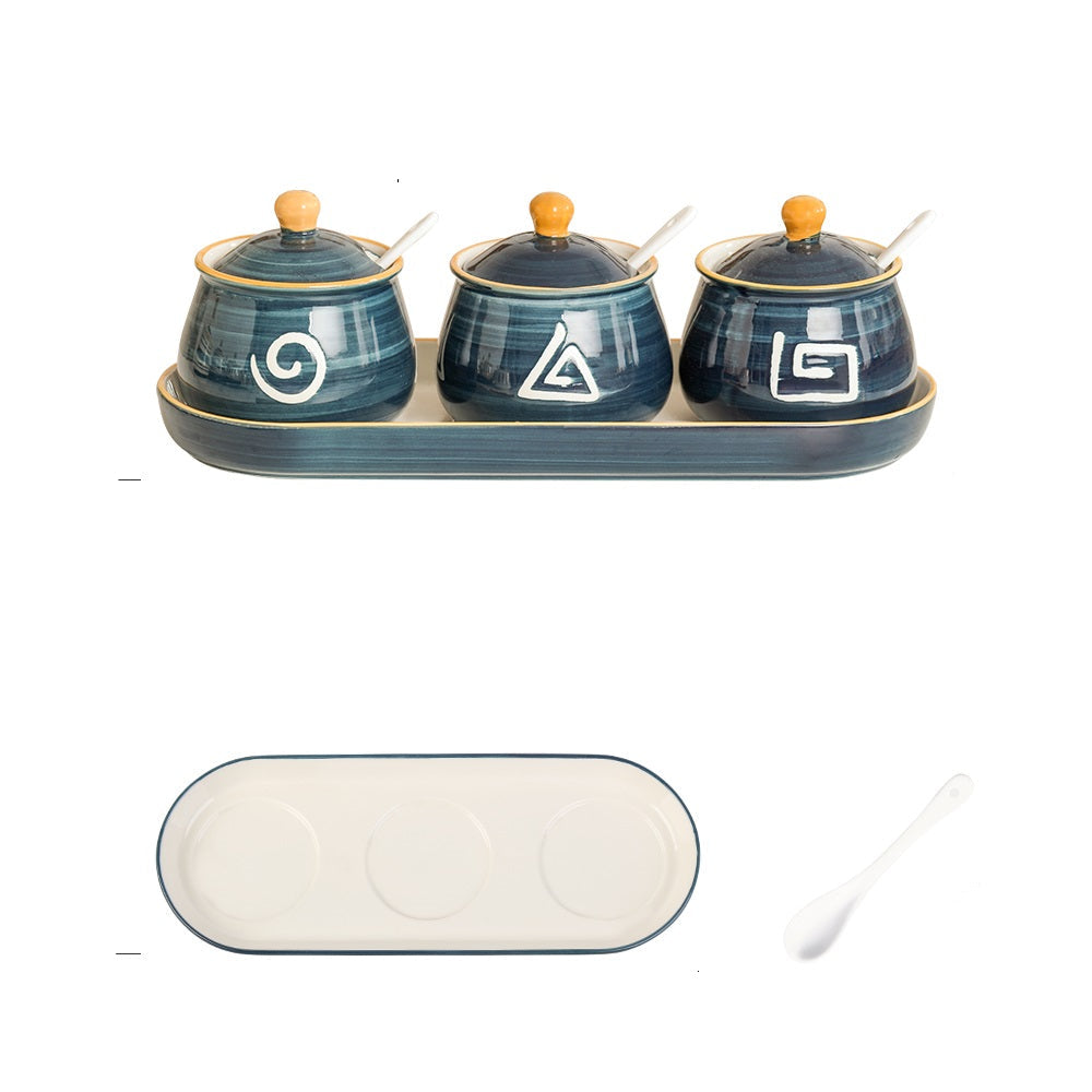 Household Kitchen Condiment Pot Ceramic Suit