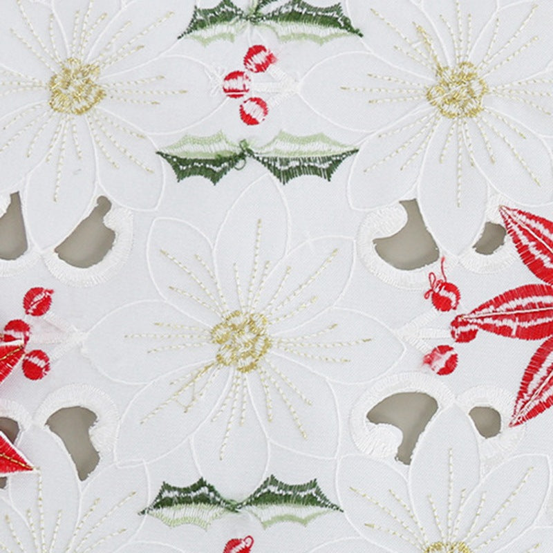 Embroidered Christmas Floral Table Runner Festive Decorative Cover