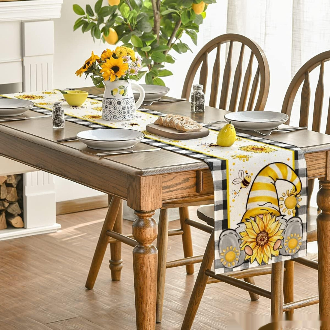 Sunflower Bee Print Table Runner Kitchen Tablecloth