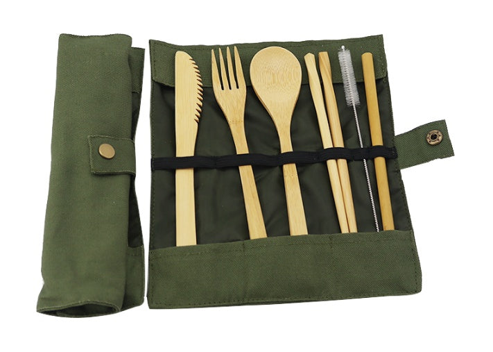 Reusable Bamboo Travel Cutlery Set With Pouch