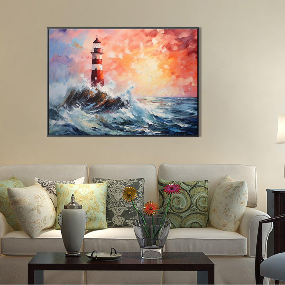 Handmade Abstract Lighthouse Oil Painting Canvas Wall Art