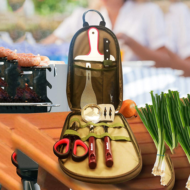 8Pcs Portable Camping Kitchen Utensil Set BBQ Grill Tools