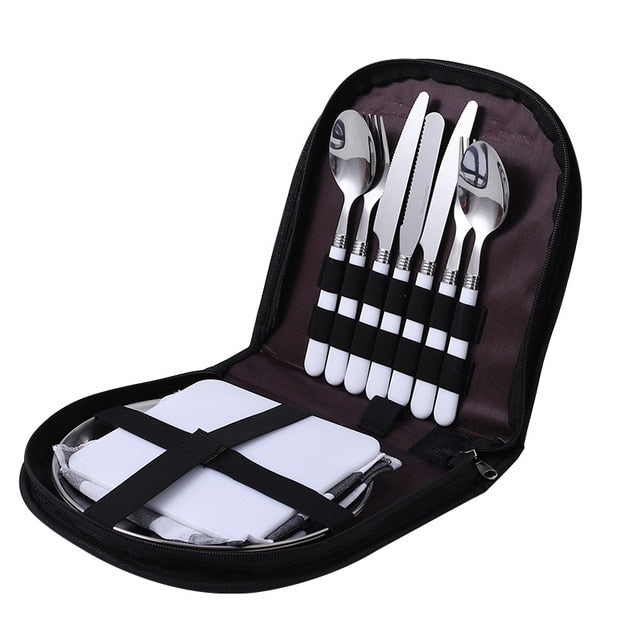 Stainless Steel Foldable Camping Cutlery Set Fork Spoon Knife Bottle Opener