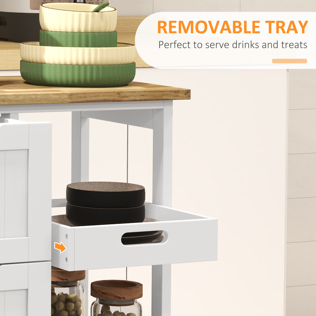 Rolling Kitchen Cart With Wood Top, Shelves and Drawers