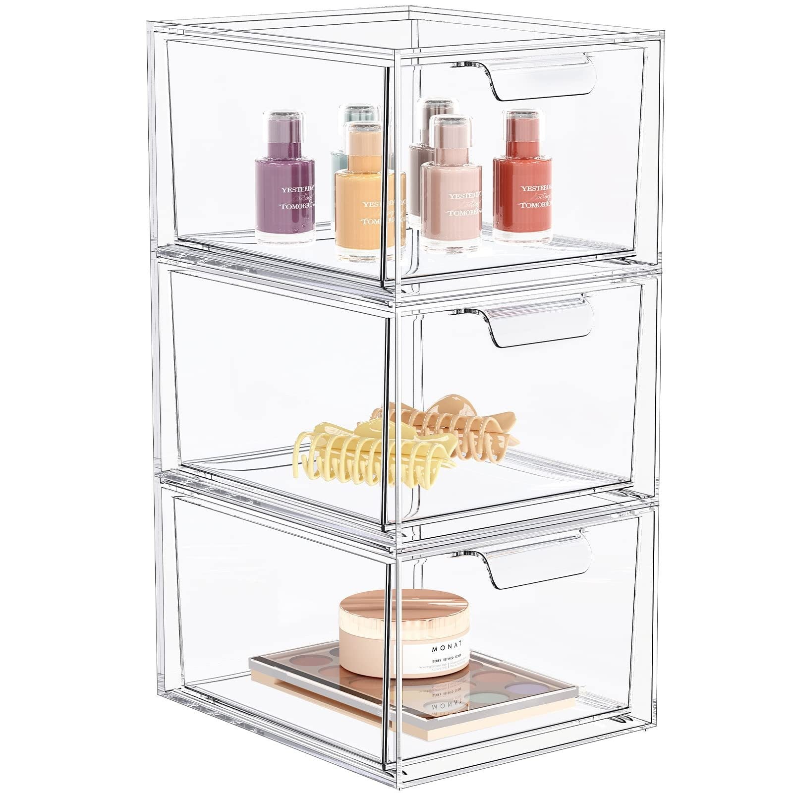 Stackable Clear Plastic Organizer Drawers Cosmetic Storage Set