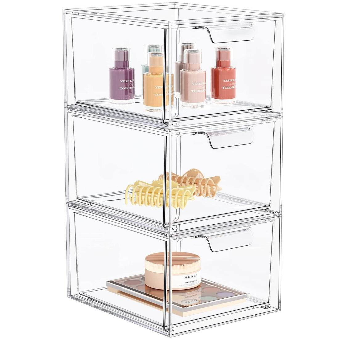 Stackable Clear Plastic Organizer Drawers Cosmetic Storage Set