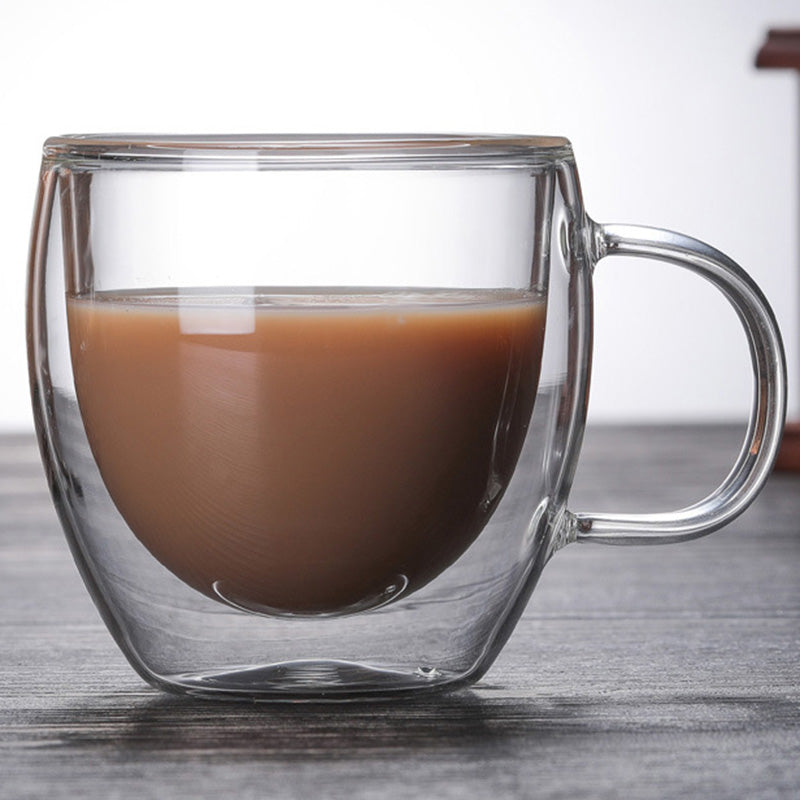 Heat Resistant Double Layer Glass Coffee Cup With Handle