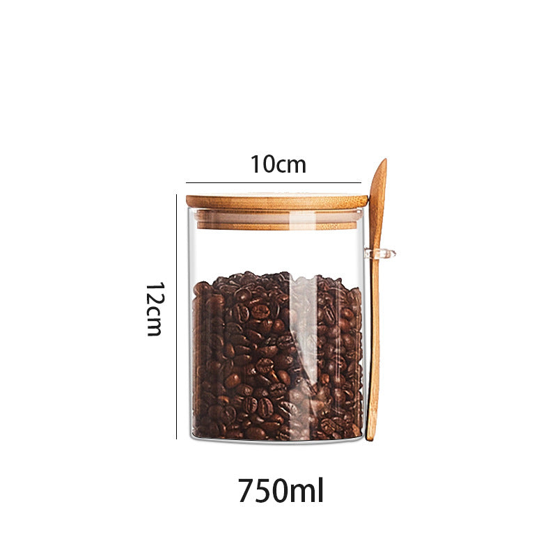 Wood Spoon Glass Food Storage Jar Set