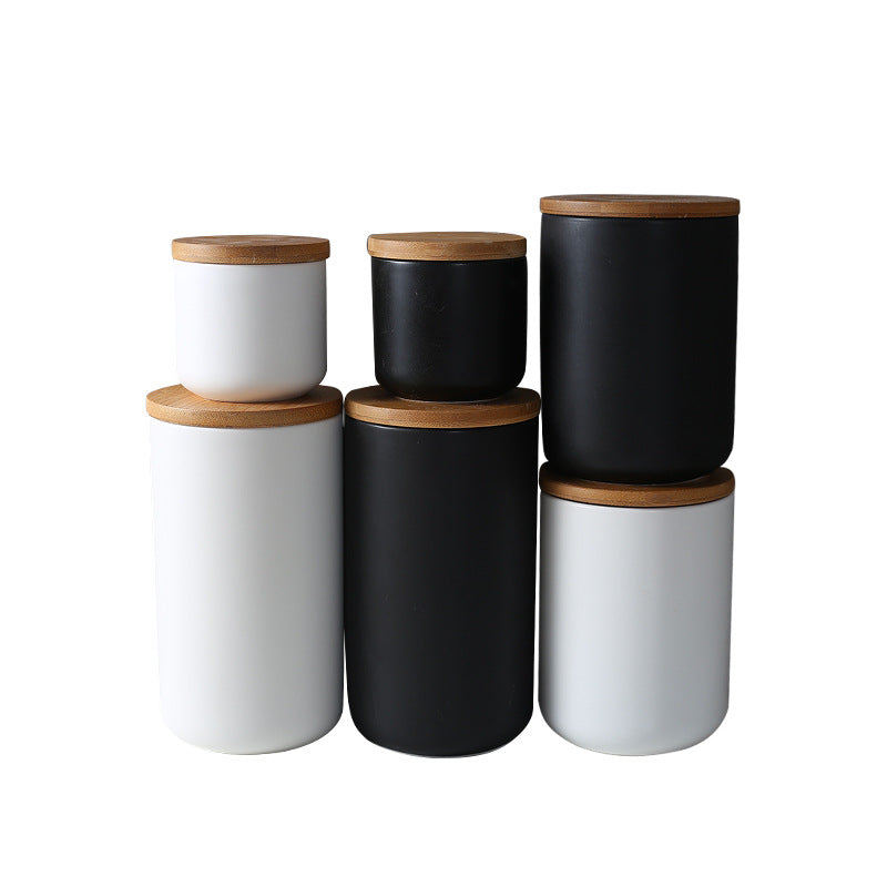 Ceramic Kitchen Storage Jar With Wooden Lid Sealed Container