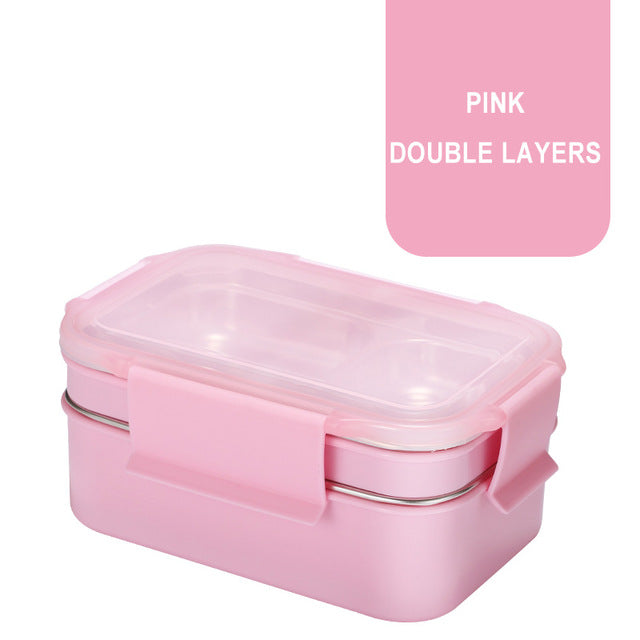 ONEUP Stainless Steel Double Layer Bento Lunch Box With Tableware