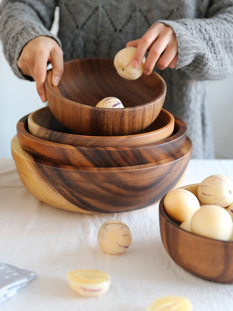 Natural Wooden Fruit Salad Bowl Kitchen Serving Bowl Household Use