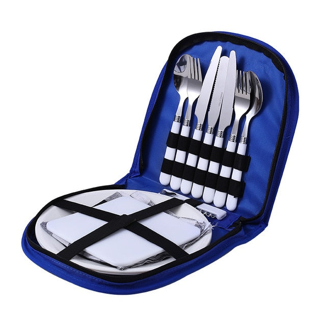 Stainless Steel Foldable Camping Cutlery Set Fork Spoon Knife Bottle Opener