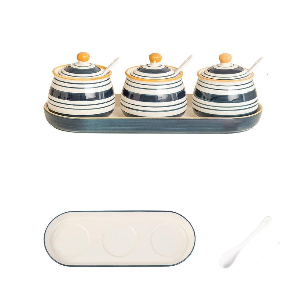 Household Kitchen Condiment Pot Ceramic Suit