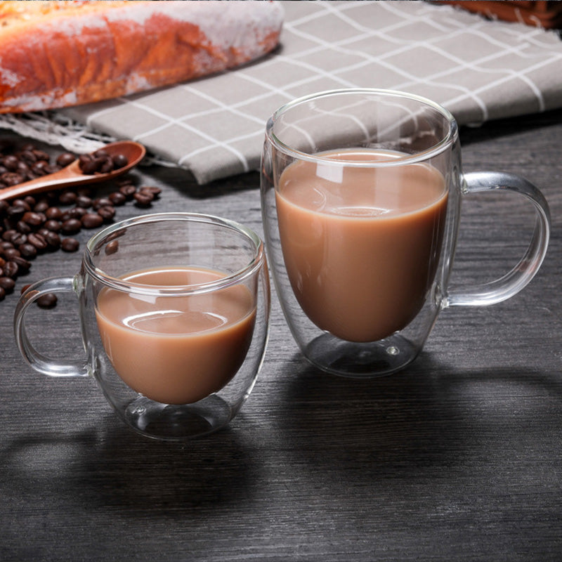 Heat Resistant Double Layer Glass Coffee Cup With Handle