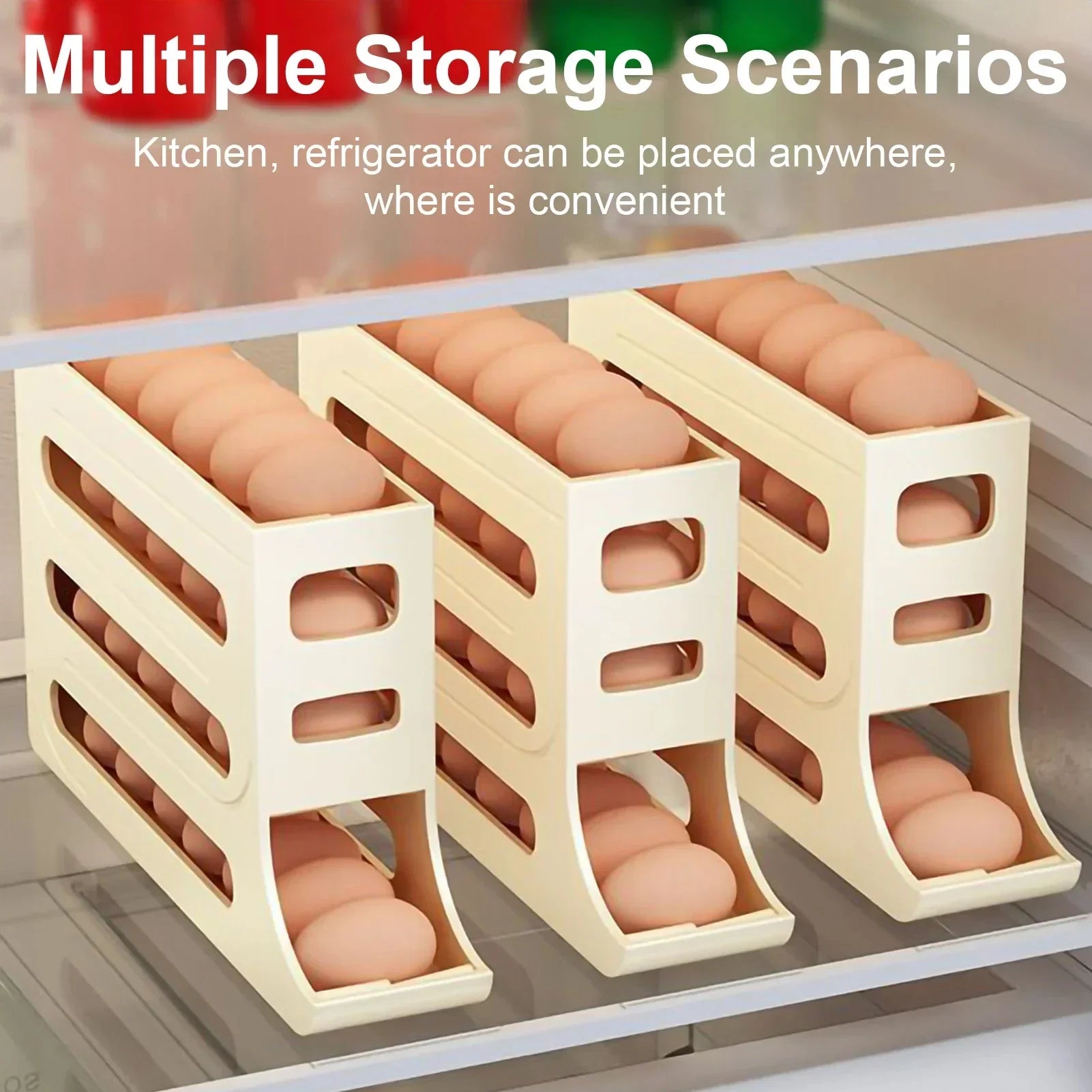 4-Layer Automatic Sliding Egg Storage Tray Refrigerator Holder