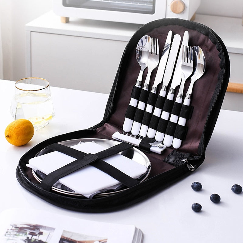 Stainless Steel Foldable Camping Cutlery Set Fork Spoon Knife Bottle Opener