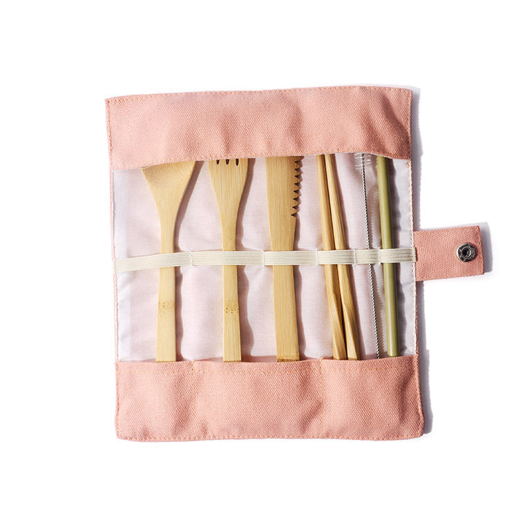 Reusable Bamboo Travel Cutlery Set With Pouch
