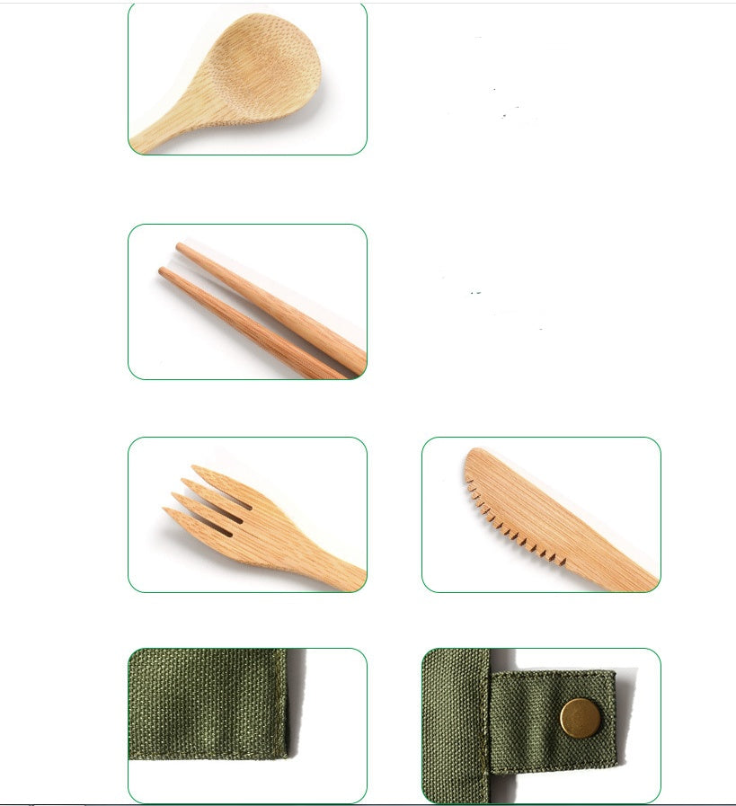 Reusable Bamboo Travel Cutlery Set With Pouch