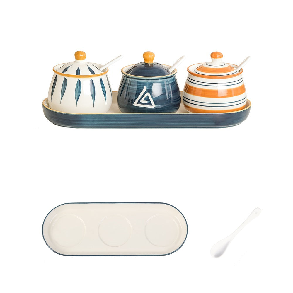 Household Kitchen Condiment Pot Ceramic Suit