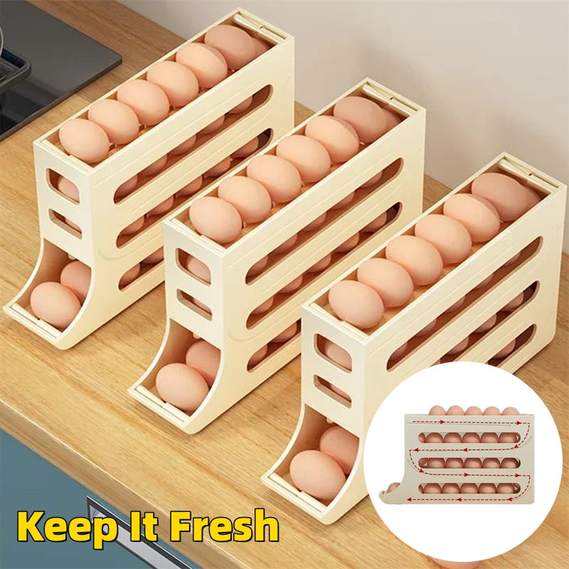 4-Layer Automatic Sliding Egg Storage Tray Refrigerator Holder