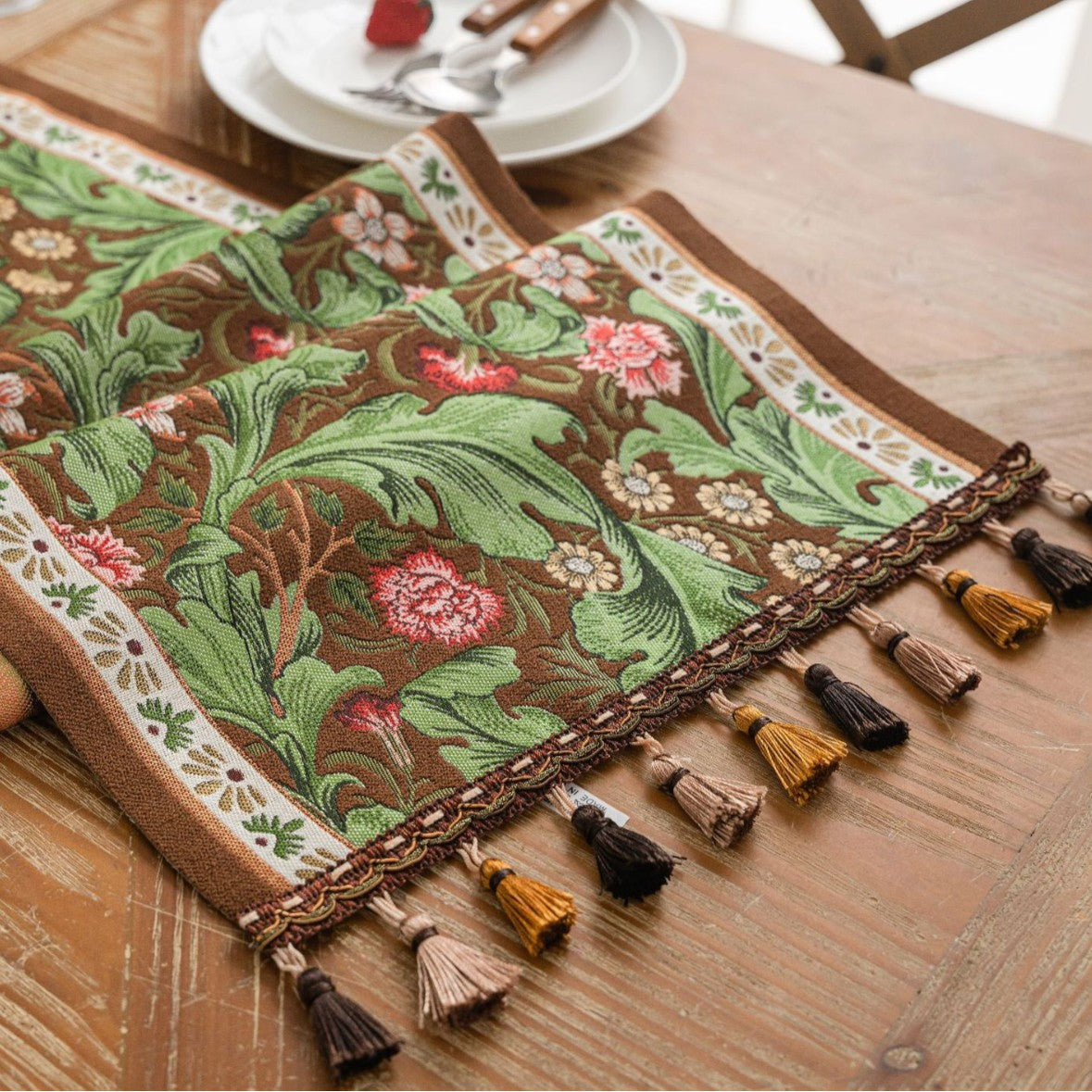 Botanical Jacquard Table Runner For Dining And Living Room
