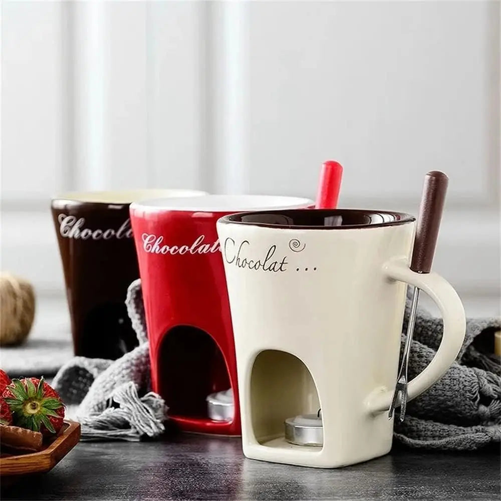 Mini Fondue Mug Set Chocolate Cheese Warmer Kit