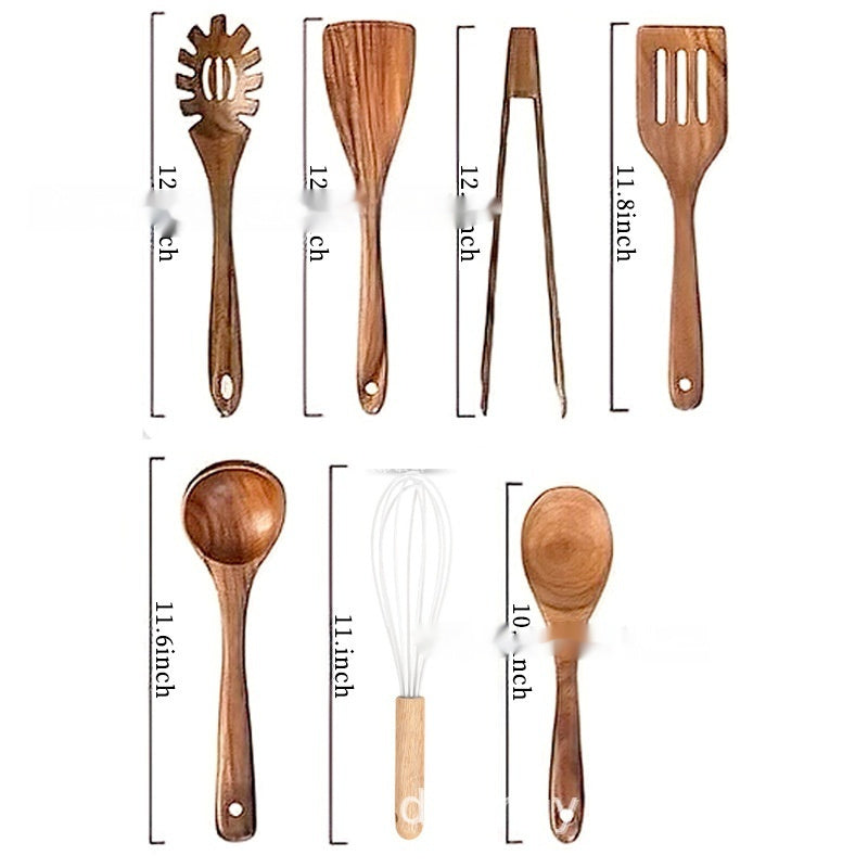 7 Piece Wooden Spoon And Spatula Kitchen Set