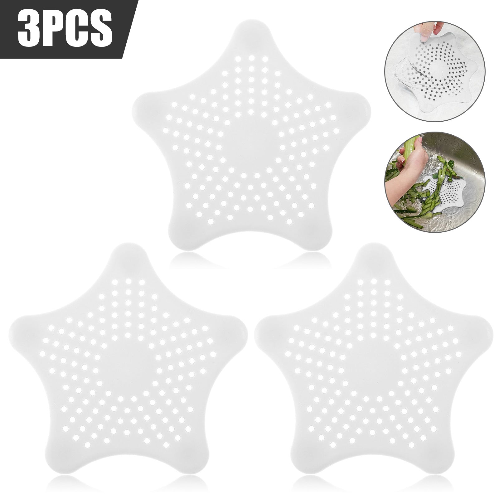 3Pcs Silicone Starfish Sink Drain Hair Catcher Filters