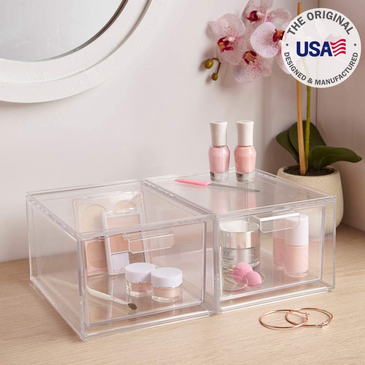Stackable Clear Plastic Organizer Drawers Cosmetic Storage Set