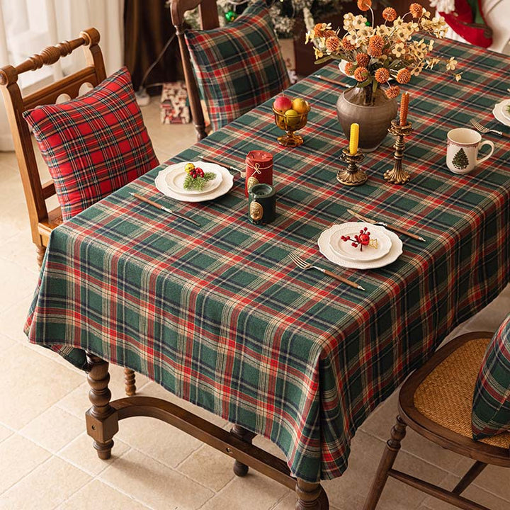 Retro Red Plaid Rectangular Christmas Festive Tablecloth Decor