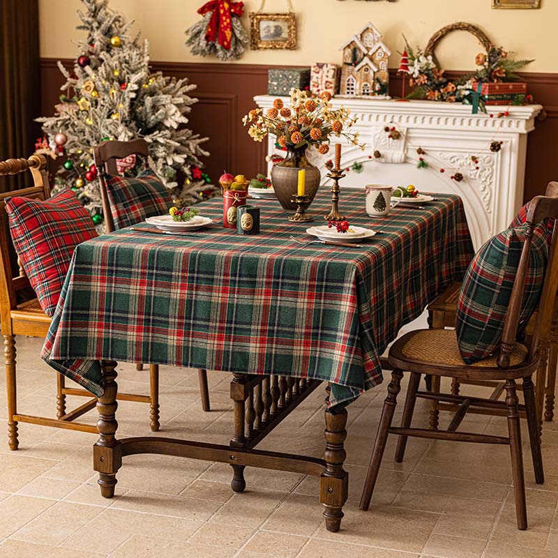 Retro Red Plaid Rectangular Christmas Festive Tablecloth Decor